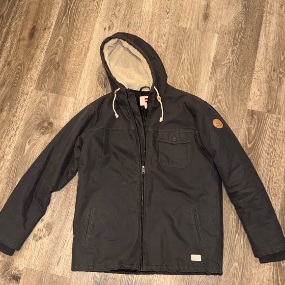 Quiksilver Mens Hooded Parka Jacket with Sherpa Fur Hood - Charcoal - Picture 7 of 7